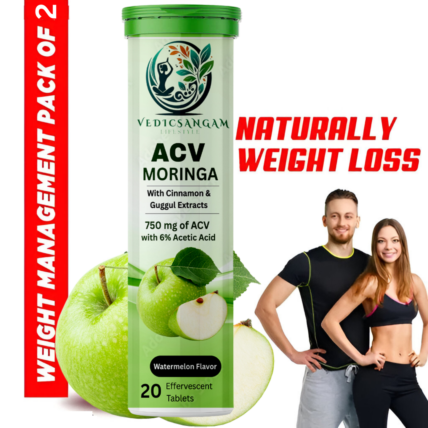 Apple Cider Vinegar Moringa | 3-in-1 Fat Oxidation for Weight Loss (60 tablets)