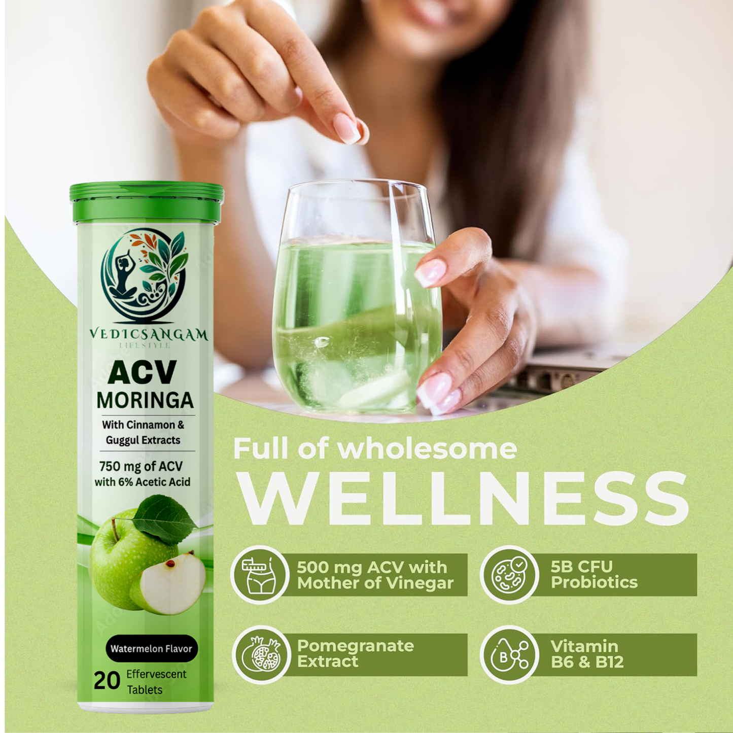 Apple Cider Vinegar Moringa | 3-in-1 Fat Oxidation for Weight Loss (60 tablets)