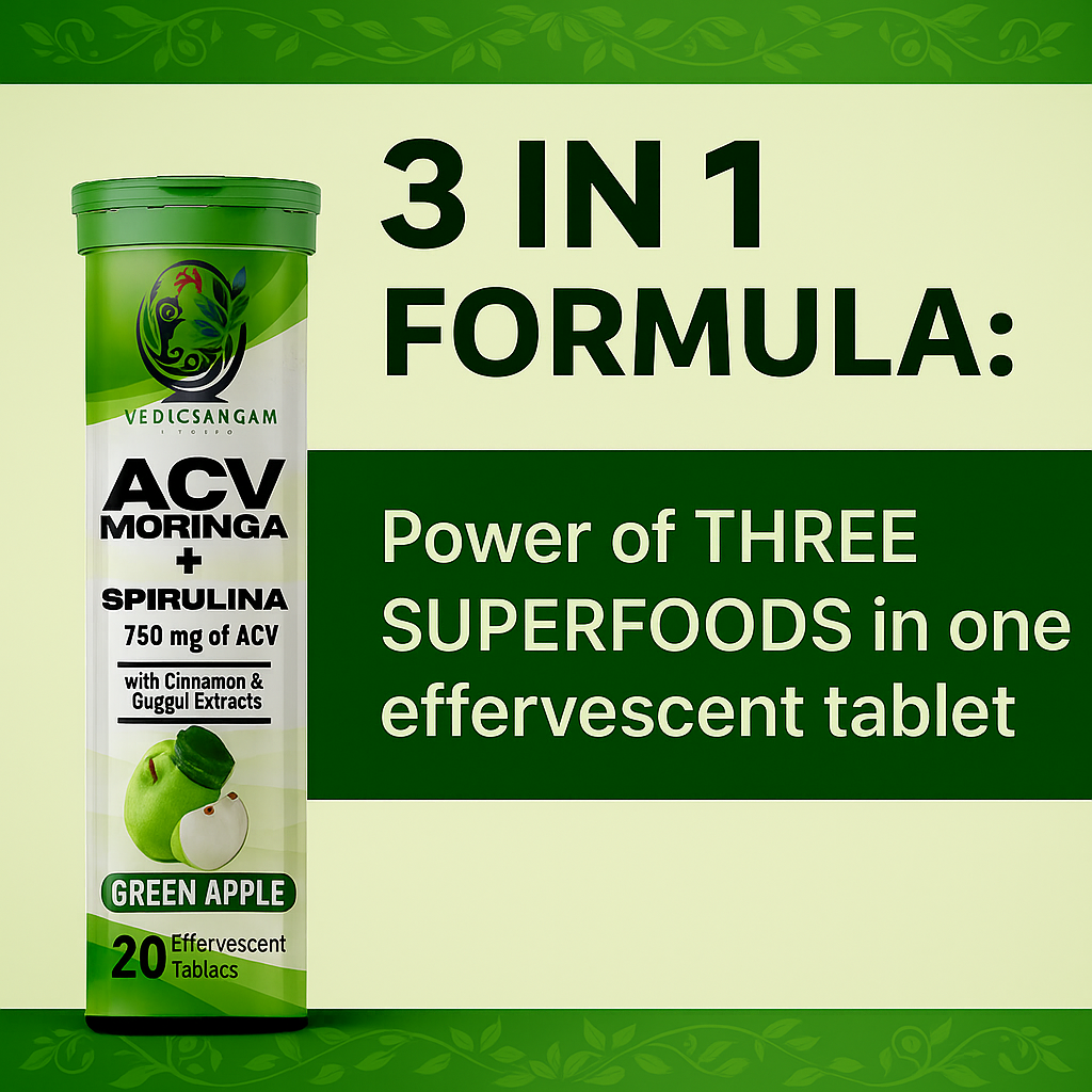 ACV Moringa & Spirulina Effervescent Tablets | Control Cravings | Apple Cider Vinegar, Cinnamon & Guggul | No Maltodextrin & No Added Sugar (PACK OF 2)