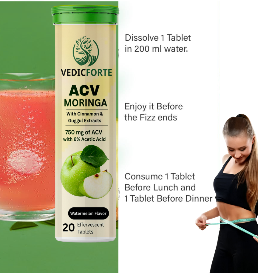 Apple Cider Vinegar Moringa Weight Loss| 3-in-1 Fat Oxidation Formula| No Sugar (60 Tablets)