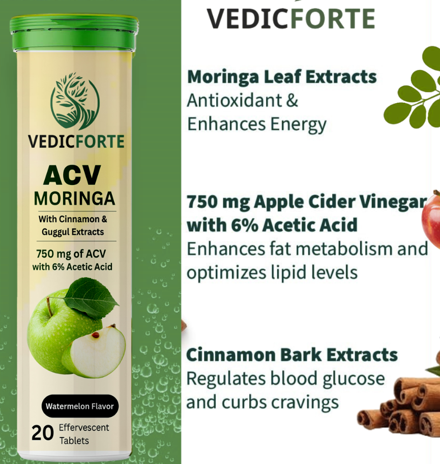 Apple Cider Vinegar Moringa Weight Loss| 3-in-1 Fat Oxidation Formula| No Sugar (60 Tablets)