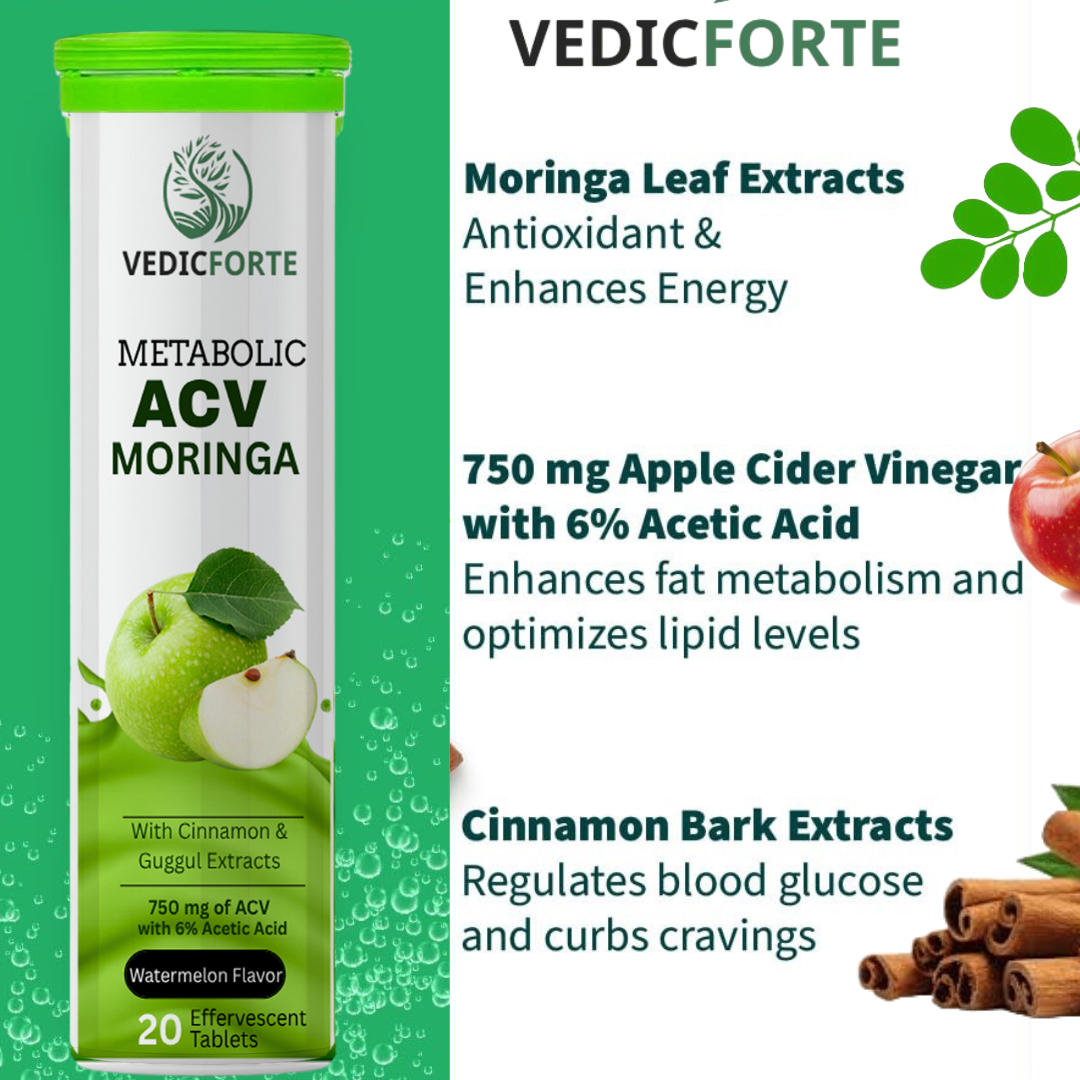 Apple Cider Vinegar Moringa Weight Loss| 3-in-1 Fat Oxidation Formula| No Sugar (60 Tablets)