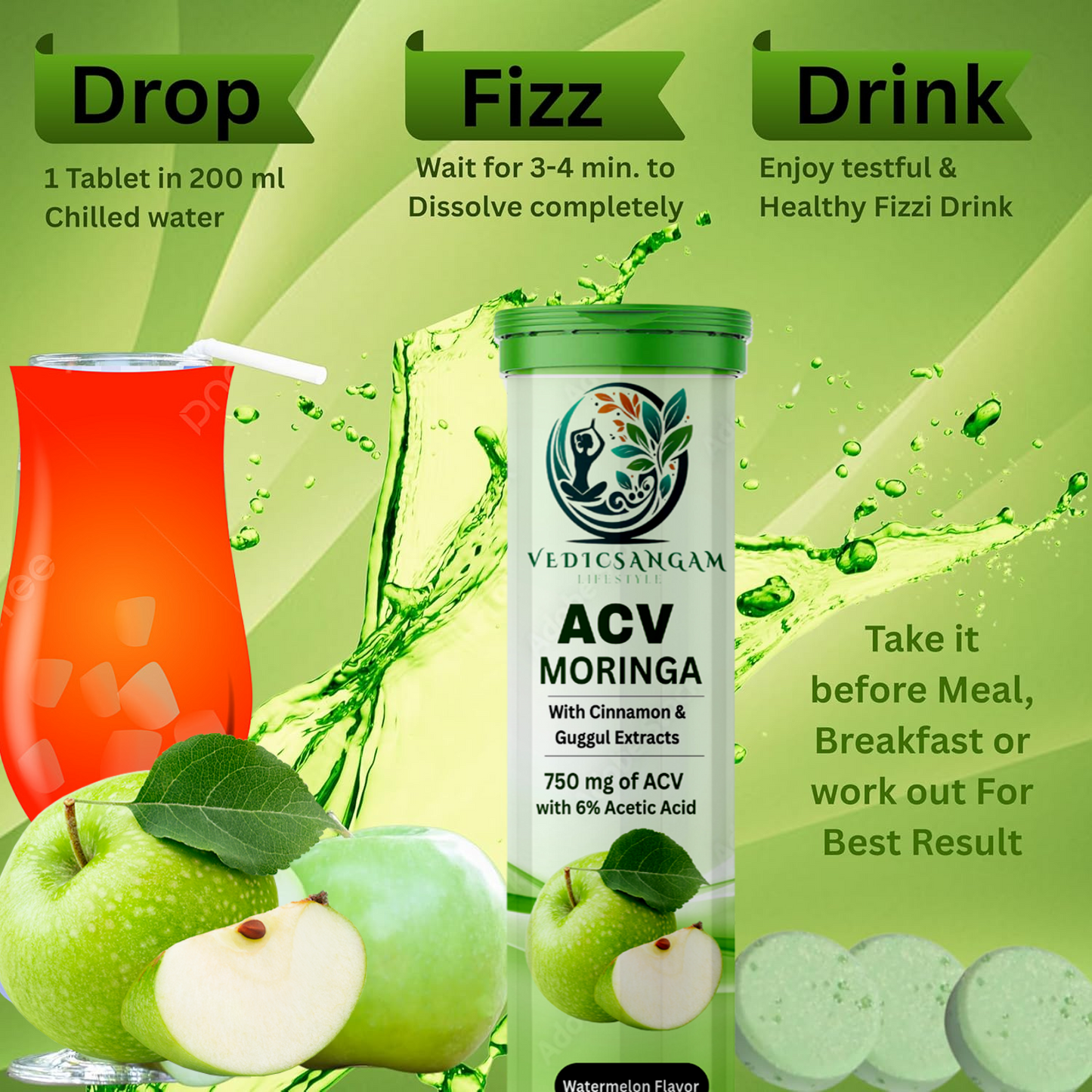 Apple Cider Vinegar Moringa | 3-in-1 Fat Oxidation for Weight Loss (60 tablets)