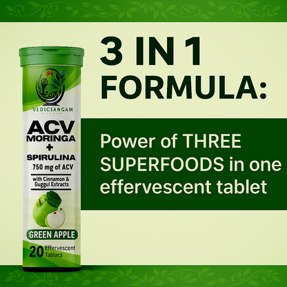 ACV Moringa & Spirulina Effervescent Tablets | Control Cravings | Apple Cider Vinegar, Cinnamon & Guggul | No Maltodextrin & No Added Sugar (PACK OF 2)