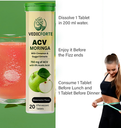 Apple Cider Vinegar Moringa Weight Loss| 3-in-1 Fat Oxidation Formula| No Sugar (60 Tablets)