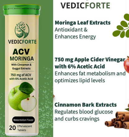 Apple Cider Vinegar Moringa Weight Loss| 3-in-1 Fat Oxidation Formula| No Sugar (60 Tablets)