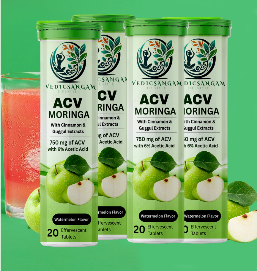 Vedic Sangam Apple Cider Vinegar Moringa | 3-in-1 Fat Oxidation for Weight Loss (80 Tablets)