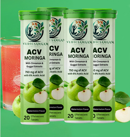 Vedic Sangam Apple Cider Vinegar Moringa | 3-in-1 Fat Oxidation for Weight Loss (80 Tablets)